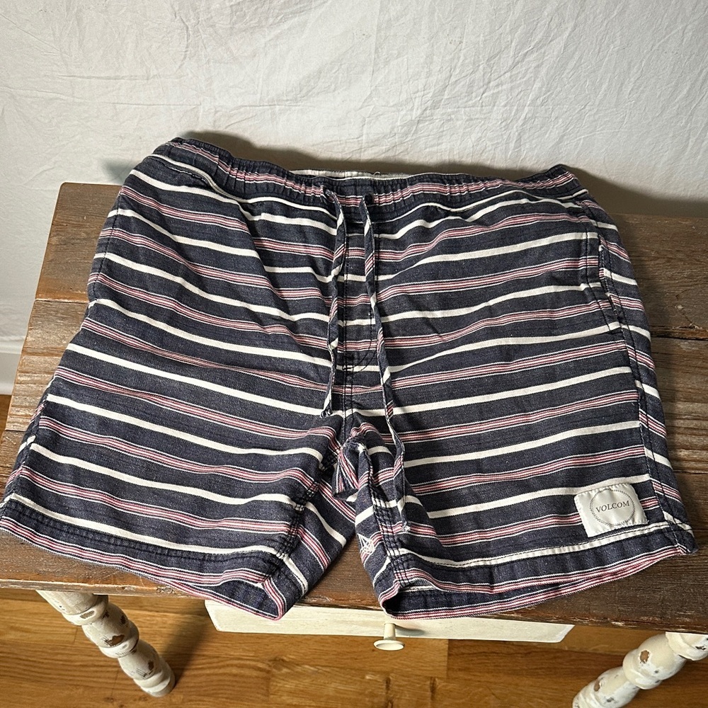 Volcom Navy and White Striped Shorts